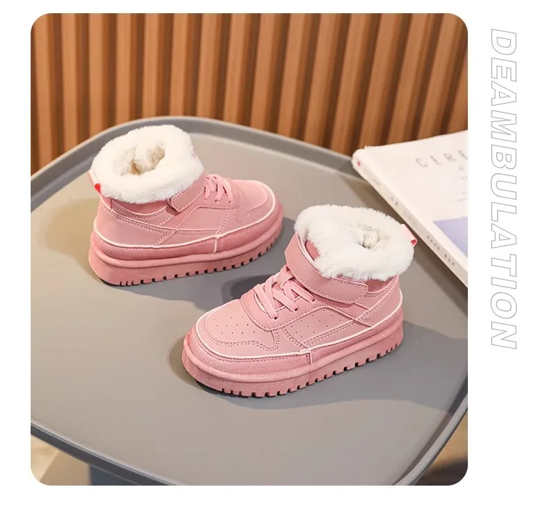 Warm Boys Girls Winter with Fur Kidsnest Kids Snow Boots Children Soft Bottom Shoes Sizes US11C-US6Y_voghion.com