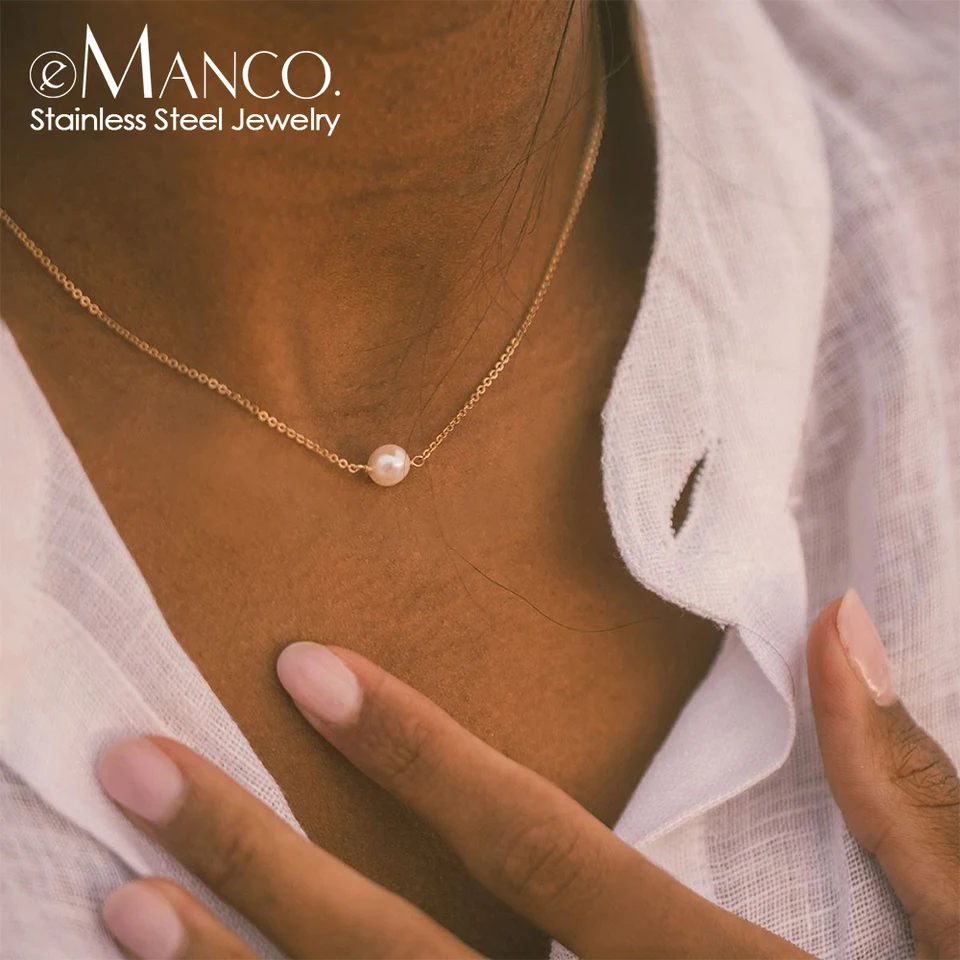 Collier perles en acier inoxydable élégant pour femme_voghion.com