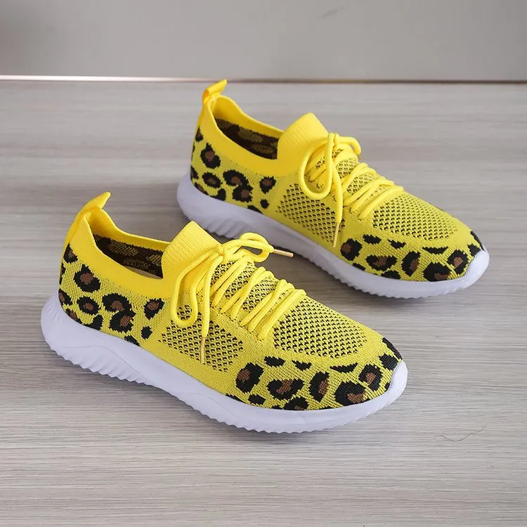 Leopard Schnürsneaker Leichte Atmungsaktive Sportschuhe Damen_voghion.com