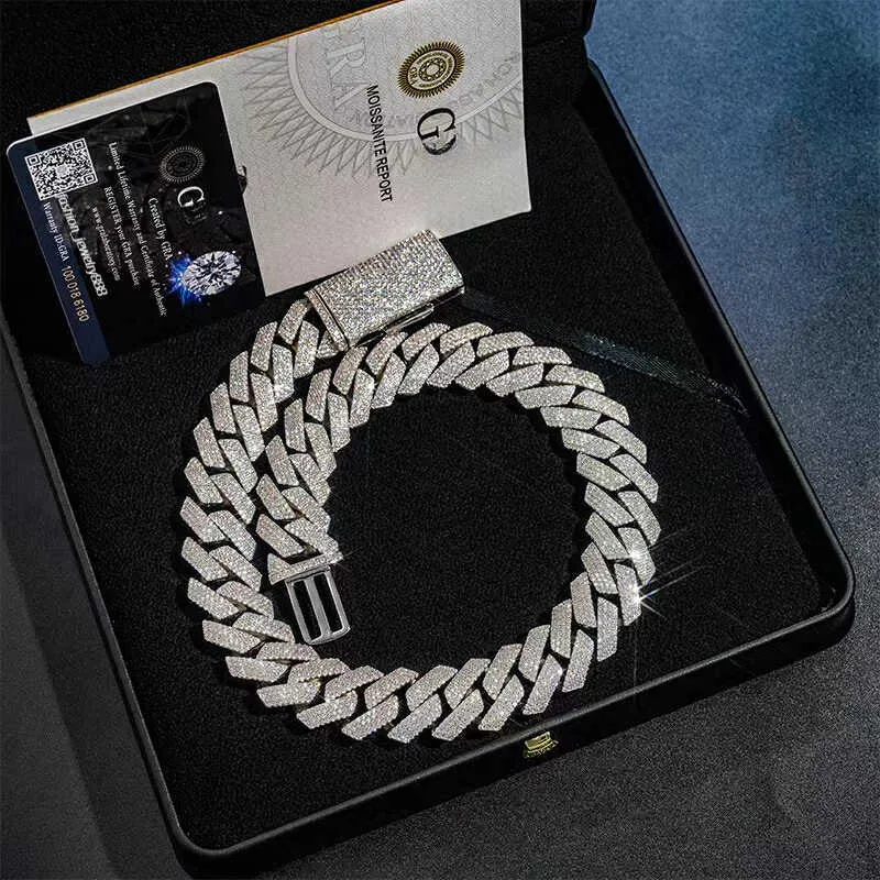Moissanite karoliai, kubietiškos grandinėlės, 20 mm, 4 eilių, pilni deimantai, išimami iš VVS, deimantų testeris, nerūdijančio plieno danga_voghion.com