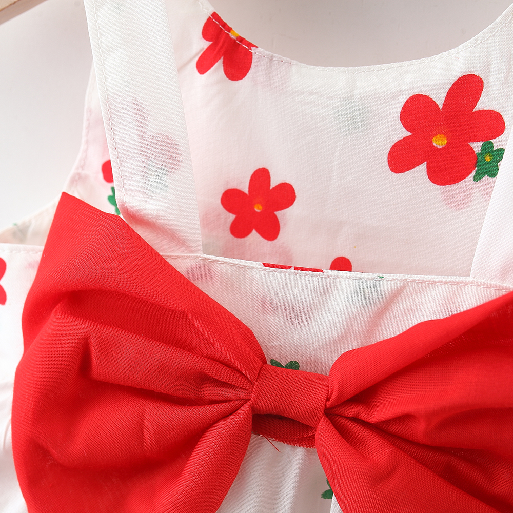 Newborn Girl Summer Tank Top Dress Floral Printed Holiday Style Dress With Bow At The Back Send Hat_voghion.com