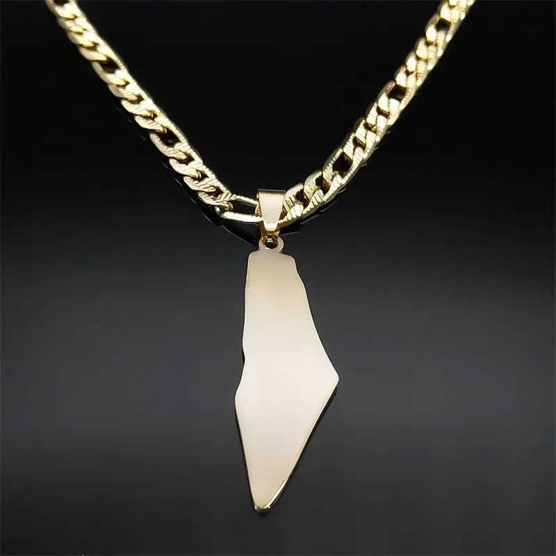 Palestine Map Flag Pendant Necklace Stainless Steel Gold Plated_voghion.com