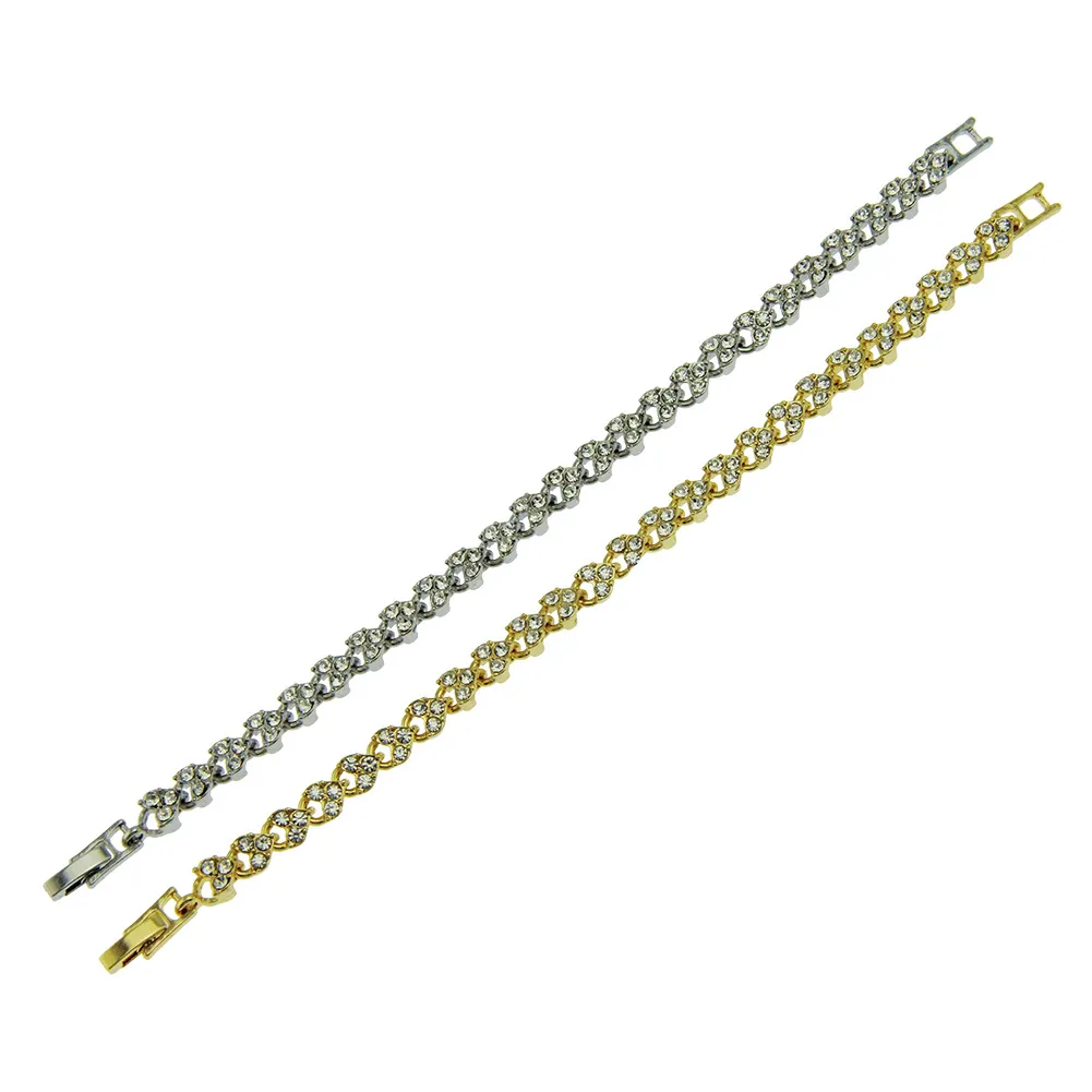 Rhinestone Heart Charm Bracelet With Gold And Silver Chain Style_voghion.com