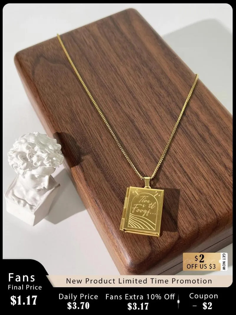 Hangerkettingen Peri'sbox Roestvrij staal Goud PVD verguld Gegraveerd boek Medaillon ketting Po Afstudeercadeaus_voghion.com