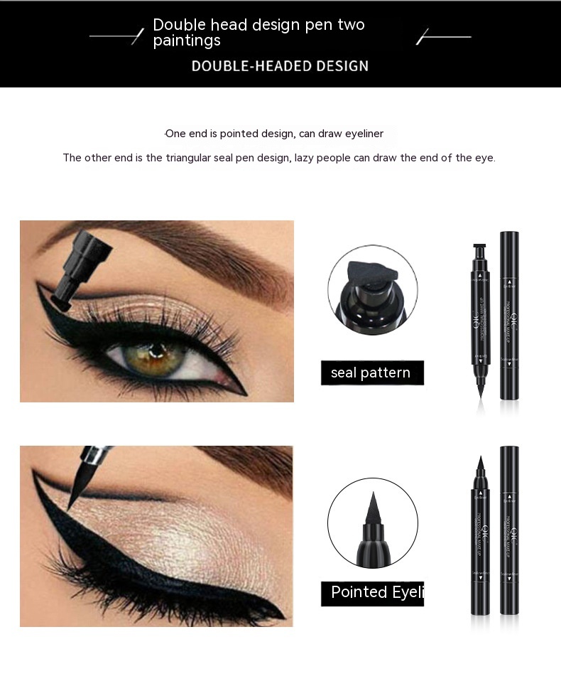 QIC makeup double head triangle wing seal eyeliner pen non smudging waterproof sweatproof Vietnam_voghion.com