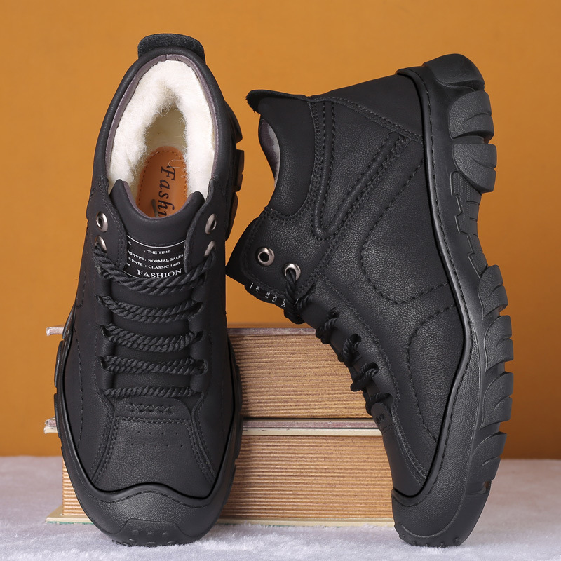 Chaussures pour hommes Chaussures en coton Chaussures en fourrure pour hommes Laine Hiver Doublées en polaire Chaudes Épaisses Montantes Antidérapantes Bottes de neige pour hommes du Nord-Est