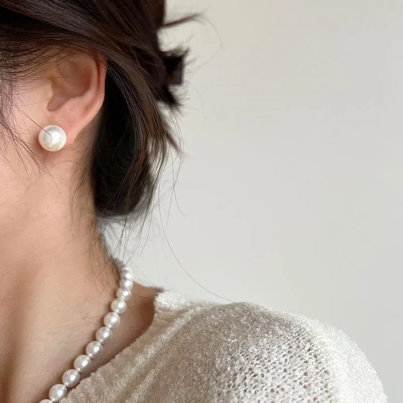 orecchini di perle di conchiglia da donna, 5 mm, 6 mm, 10 mm, 12 mm, argento sterling, oro bianco, orecchini a bottone da donna alla moda_voghion.com