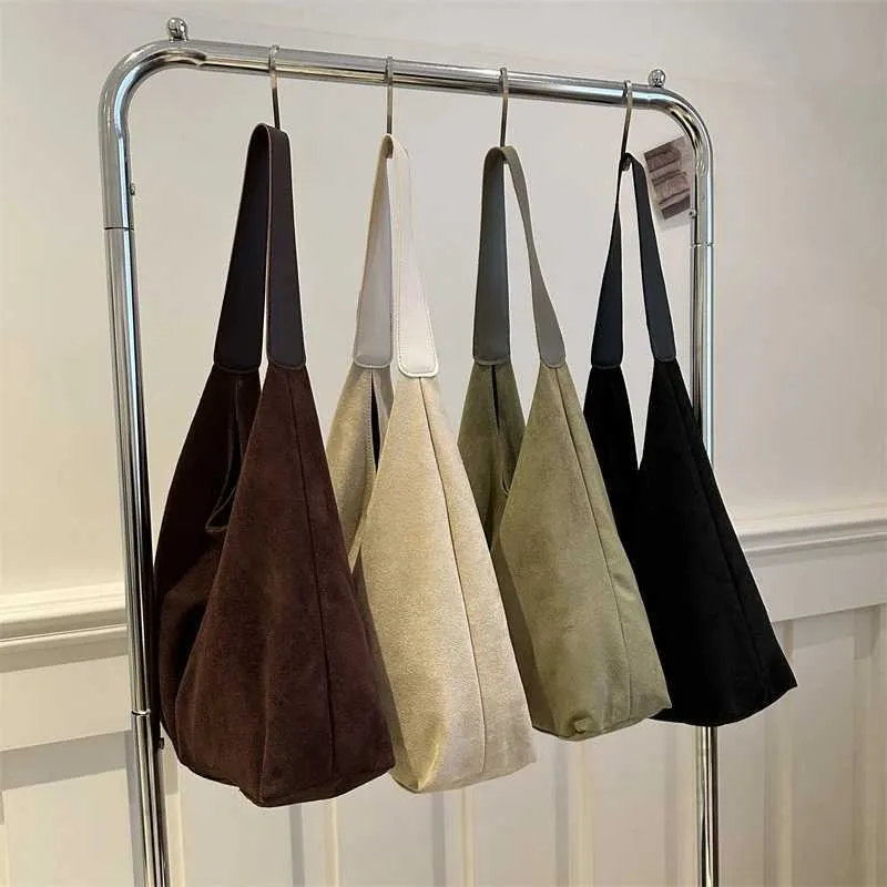 Vintage Womens Large Capacity Suede Shoulder Bag Solid Color Simple Design Casual Commuter Shopper ToteC241104_voghion.com