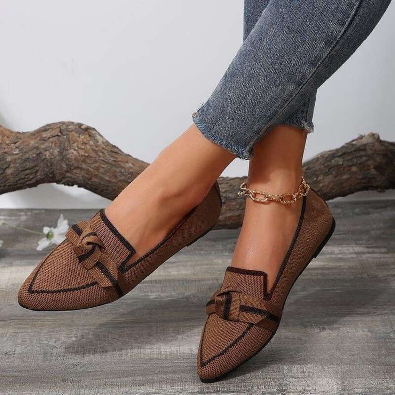 breathable Flat Single Shoes For Women's Pullover, Bow Tie Bow Tie, Shallow Mouth Loafers Work Shoes_voghion.com