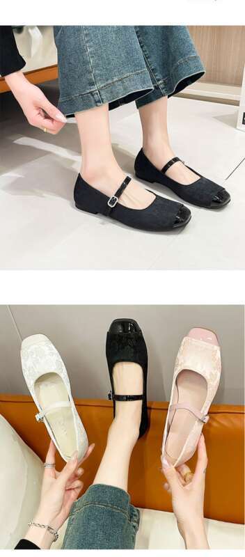 Nove kineske ženske Mary Jane proljetne cipele s debelim dnom Cheongsam ravnim potpeticama i uzorkom konjskog lica, mali mirisni četvrtasti vrh_voghion.com