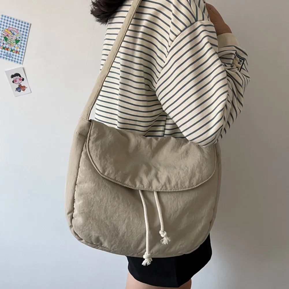 Sac messager unisexe à fermeture éclair et cordon de serrage, sacoche décontractée, élégante, sangle réglable, grande capacité, pour homme et femme_voghion.com