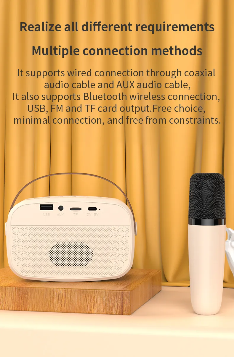 Microphones Mini Portable RGB Waterproof Children's Home Karaoke Speaker Subwoofer High Volume TWS Caixa De Som_voghion.com