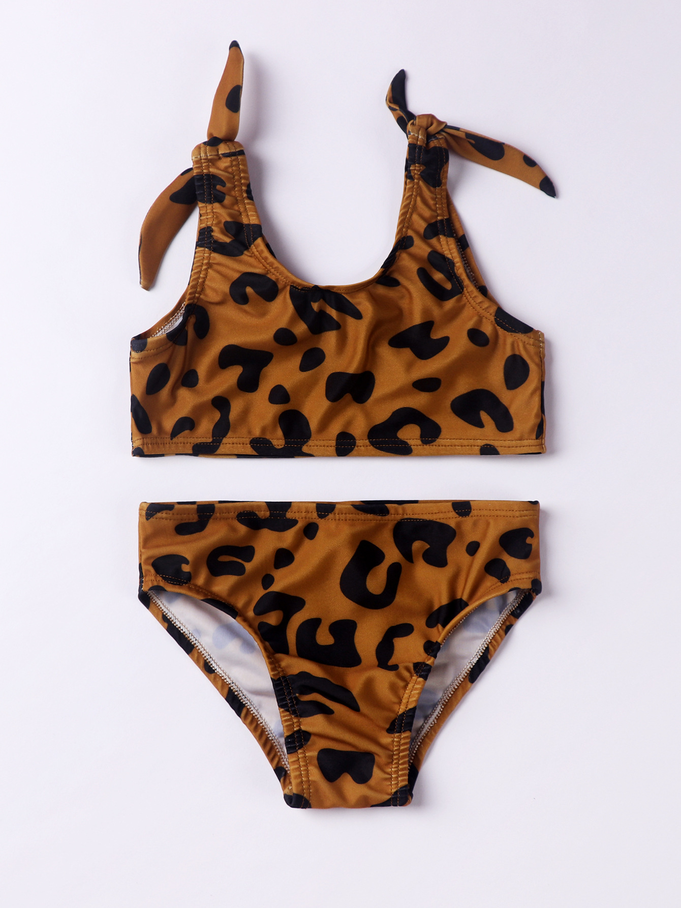 Maillot de bain deux pièces imprimé léopard Mother&Kids Bigkini pour filles, grands et petits enfants_voghion.com