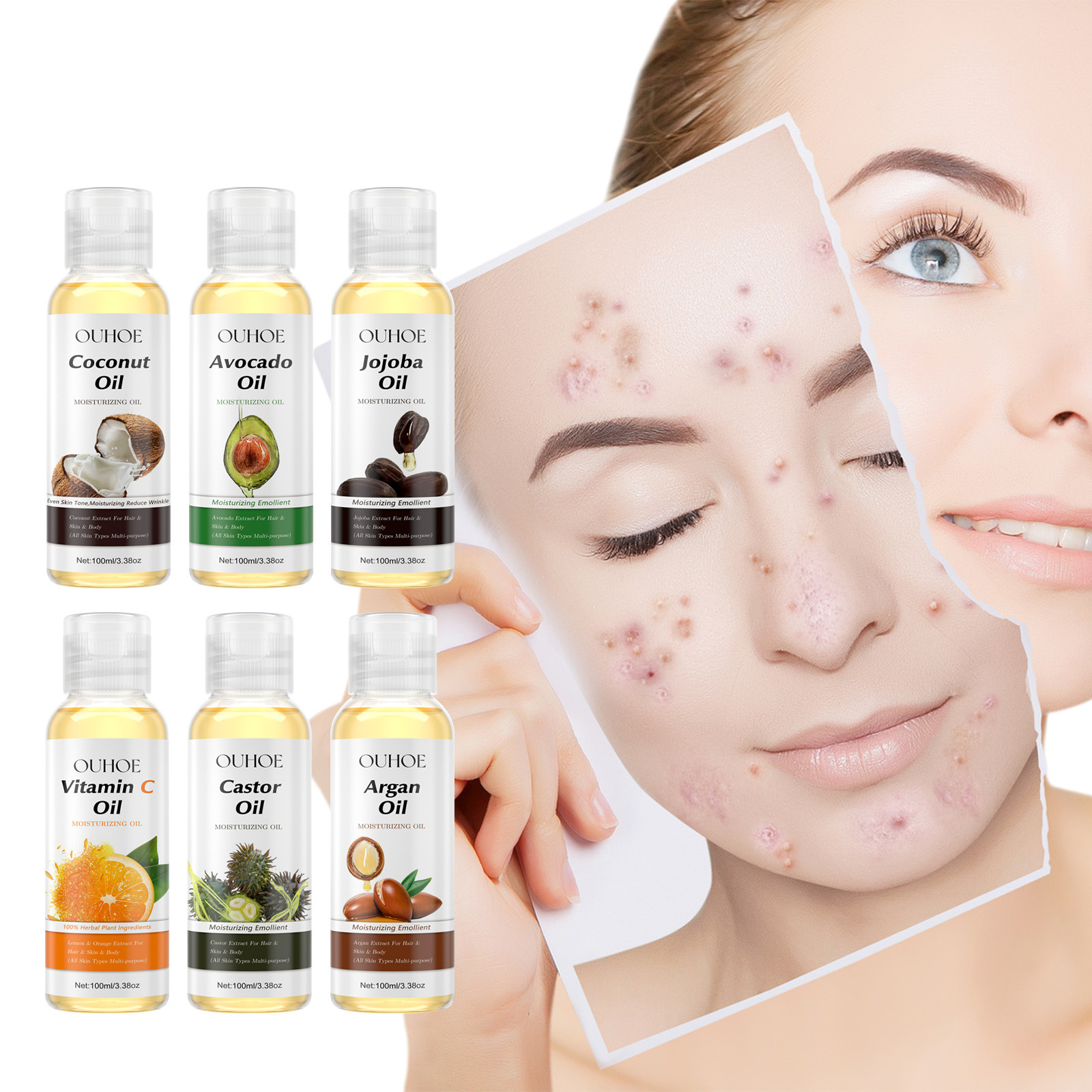 OUHOE Olio Essenziale Riparatore Sei in Uno Idrata profondamente il viso, rassoda, schiarisce le linee sottili, illumina la pelle e_voghion.com