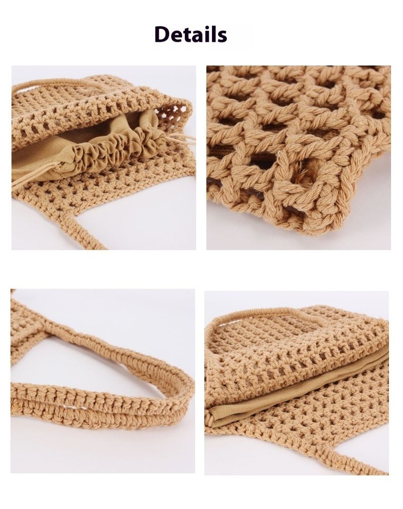 Borsa in corda di cotone naturale artistica estiva Forest, borsa intrecciata a mano, rete da pesca cava, borsa in stile festivo per_voghion.com