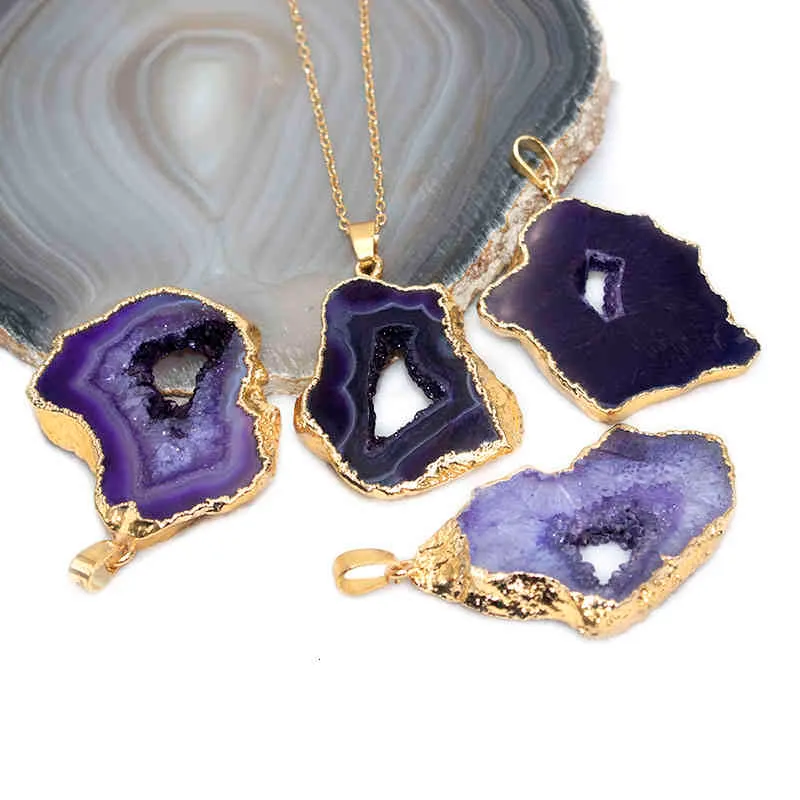 Natürlicher Geodo-Stenen-Hänger, Halskette, Heilkristall, Quarz, Reiki-Chakra-Schmuck für Frauen_voghion.com