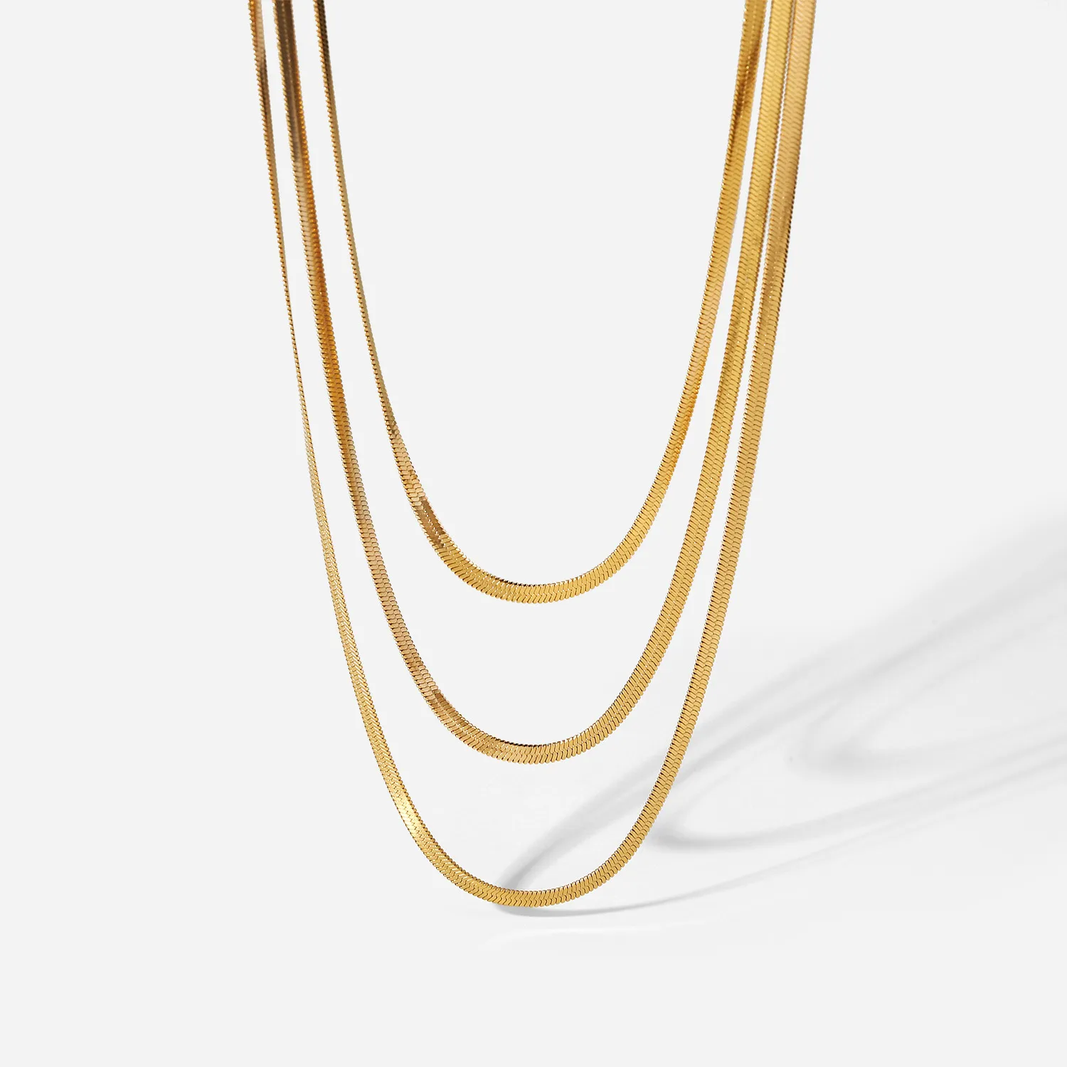 Three Layer Blade Chain Necklace Gold Plated Stainless Steel_voghion.com
