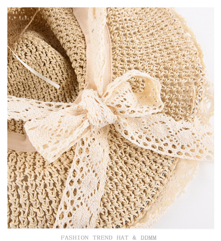 Sommerstrand-Spitzenstrohhut für Damen, frischer Sonnenschutzhut, Sonnenschirm, faltbarer Sonnenhut für Tourismus und Urlaub_voghion.com