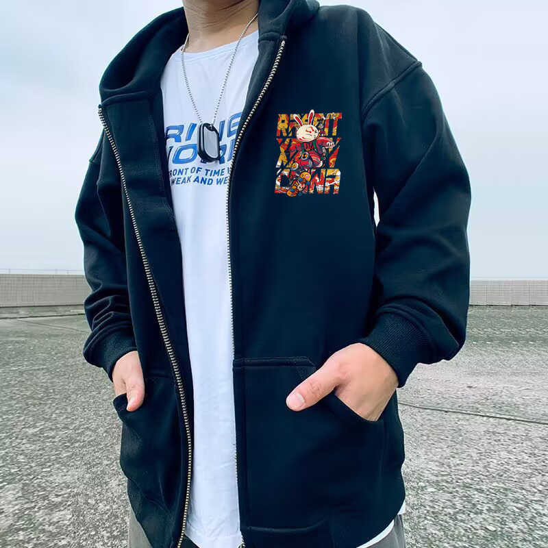American Plus Size Herren Kapuzenpullover mit Reißverschluss, lockerer Plüschmantel, 8XL_voghion.com