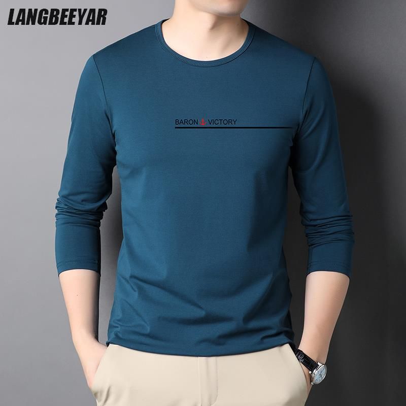 Topkwaliteit 95% katoen Designer Nieuw modemerk T-shirt Heren T-shirt Effen Trendy Lange mouwen Tops Casual Heren_voghion.com