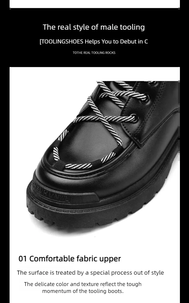 Bottes montantes en cuir pour homme, grandes tailles, pour loisirs, randonnée, travail, tendance, semelle épaisse, antidérapantes, 250425_voghion.com