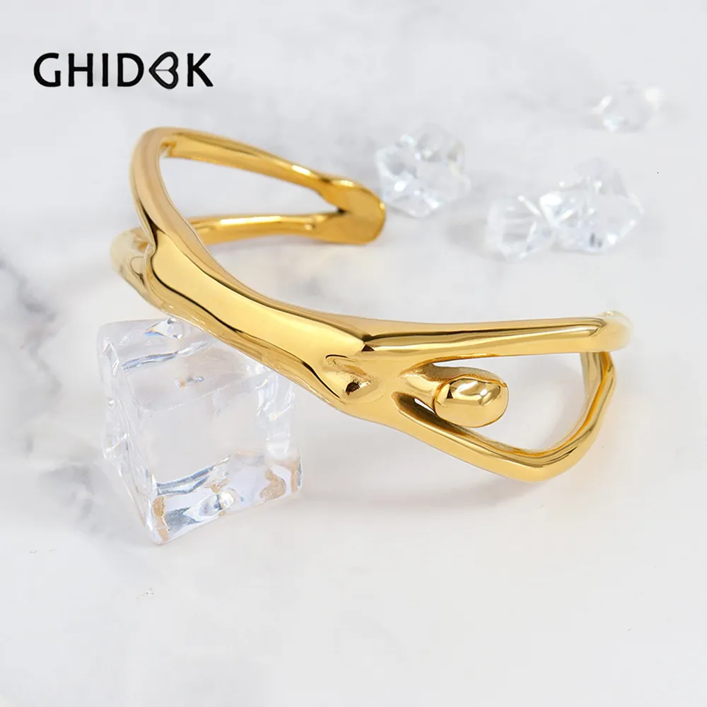 Bangle GHIDBK Yhpup 63mm Stainless Steel Figure Body Cuff 316L Bracelet Heavy Metal Waterproof Gold Color Unisex Jewelry_voghion.com