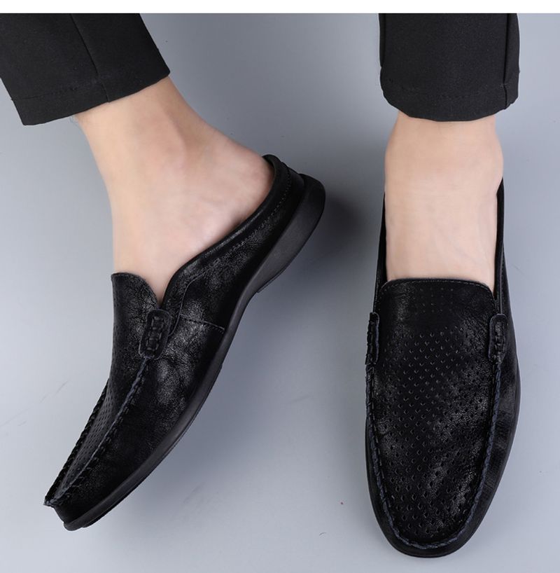 Sommer Slipper Halbschuhe für Herren Leder Slipper Casual Pantoletten Atmungsaktiv Bequeme Halbschuhe Mokassins Gelb Schwarz Beige_voghion.com