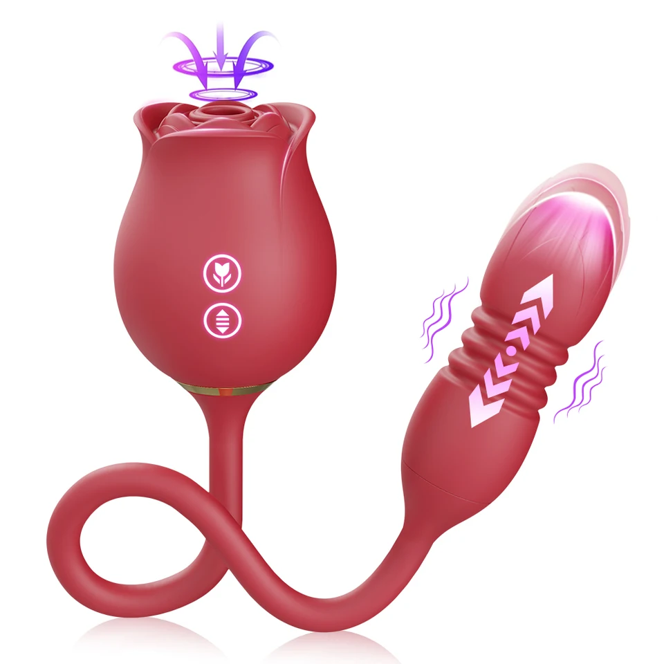 Rose Sucking Vibrator And G-spot Thrusting Dildo For Women_voghion.com
