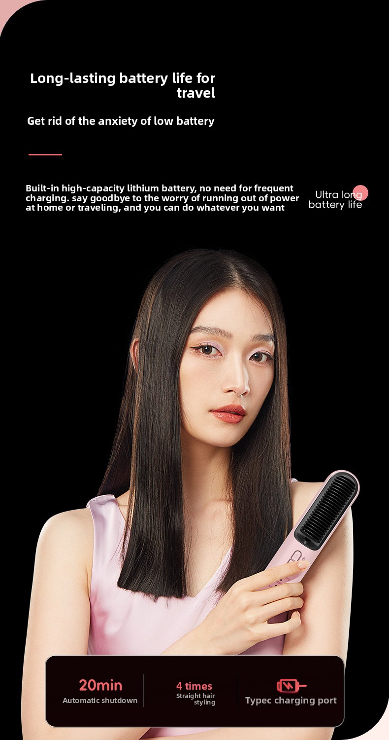 Portable Wireless Hair Straightener Comb - 2-in-1 Electric Hair Curler & Straightening Iron For Styling On-the-Go_voghion.com