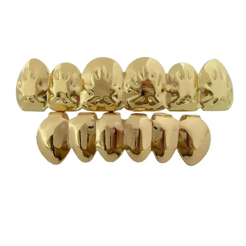 YOUNGX Zahnkappen mit Ahornblatt-Muster oben und unten, Zahnspangen, Hip Hop, glänzende Zähne, Grillz für Frauen und Männer, Zahnschmuck_voghion.com