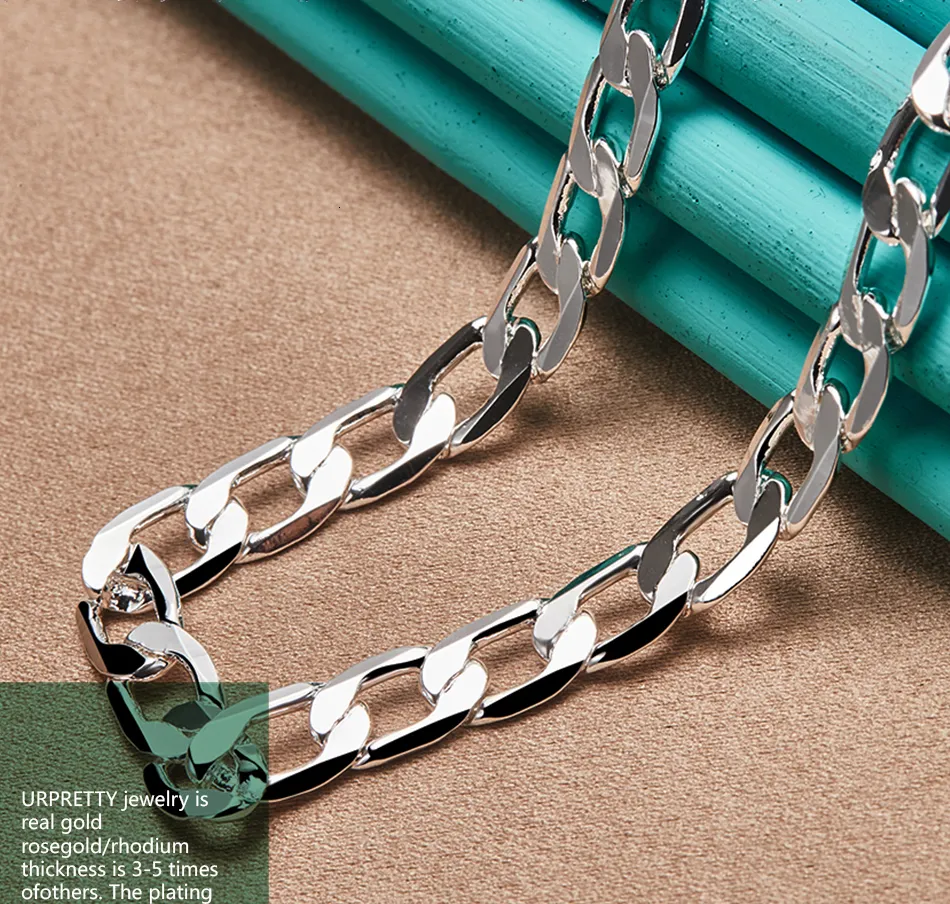 Sterlingsilber Curb Kette Halskette Für Damen Und Herren_voghion.com