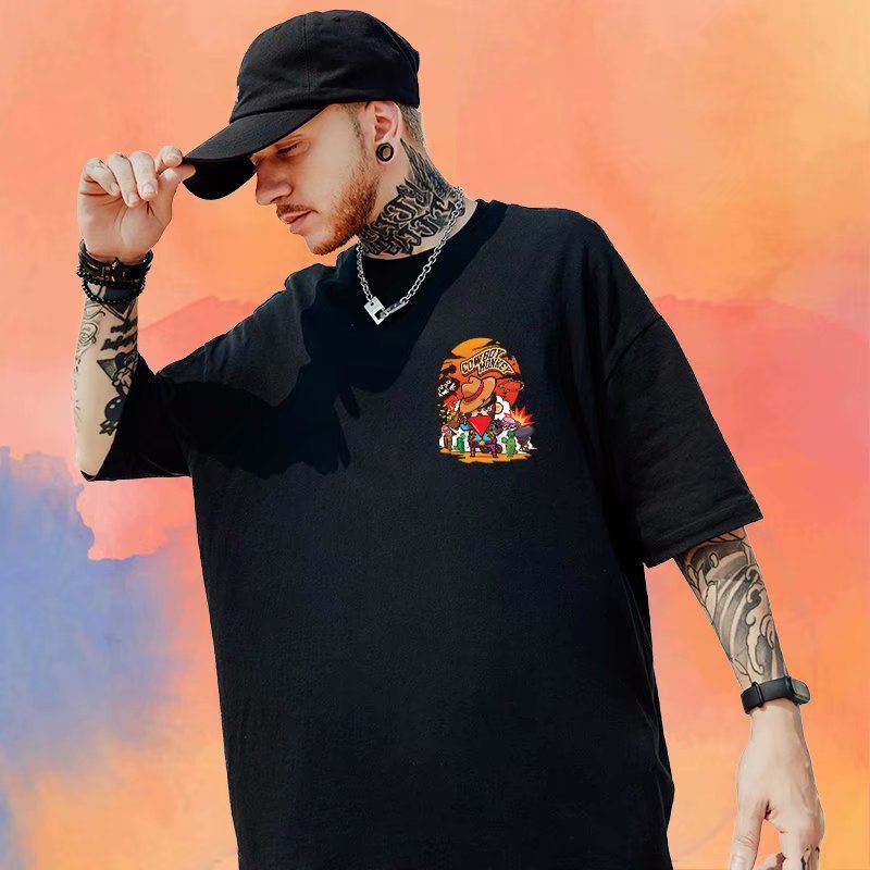 Oversize China-Chic Cubs Short T-shirt Men ins Fashion Couple Half Sleeve Loose Large Men's 8XL_voghion.com