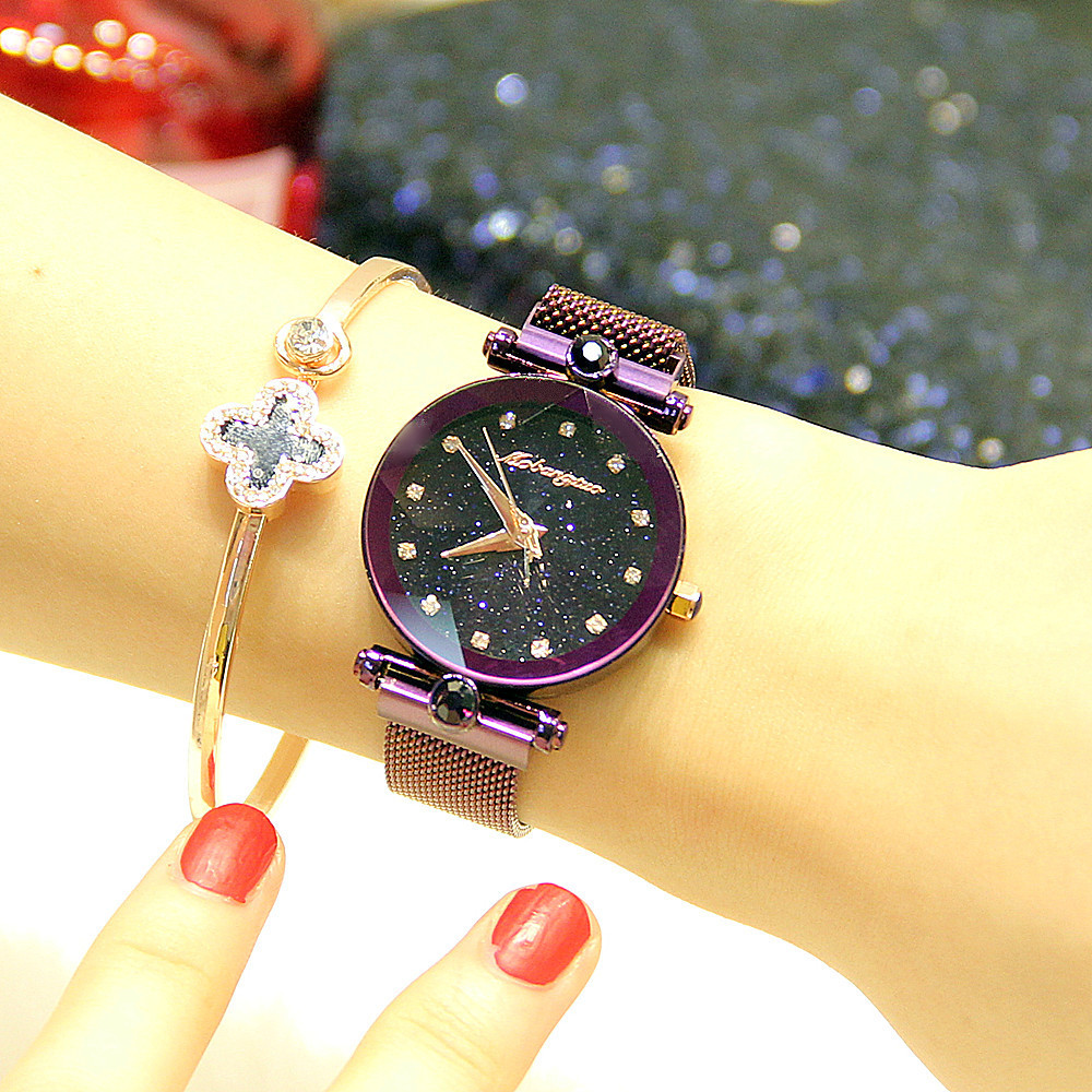 Versatile 2018 New Women's Korean Edition with Diamond Starry Sky Surface Quartz Waterproof Magnetic Mesh and Trendy_voghion.com