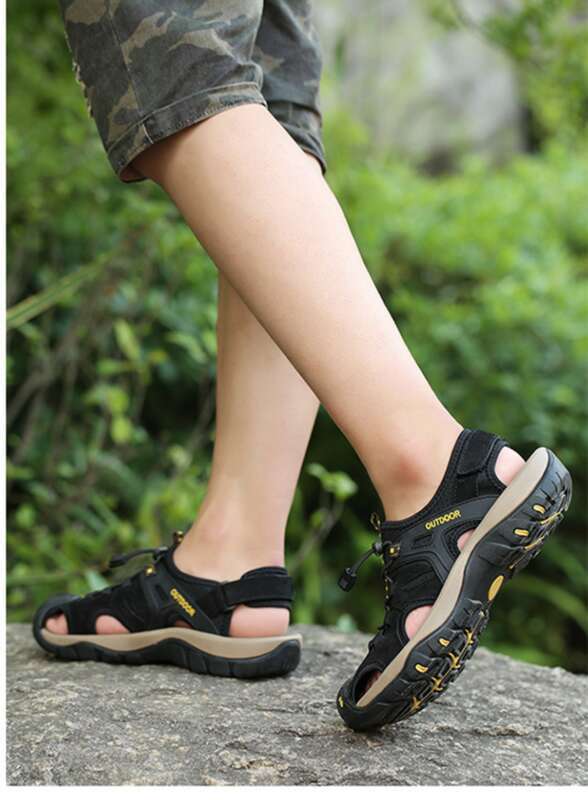 Sommer Rindsleder Zehen Soft Bottom Strandschuhe Outdoor Herren Casual Sandalen für Männer_voghion.com