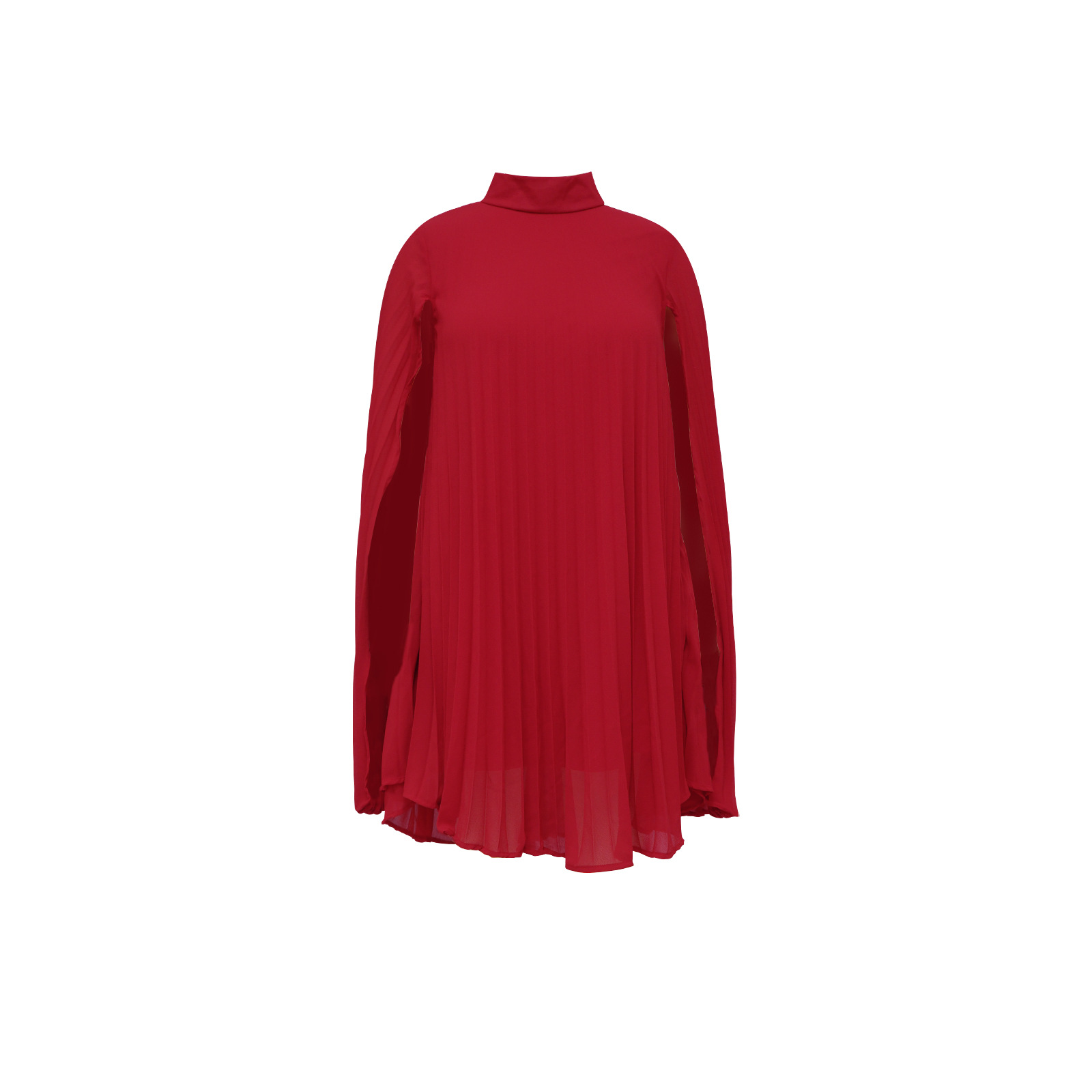 Women's Solid Colour Loose Bat Sleeve Pleated Chiffon Dress_voghion.com