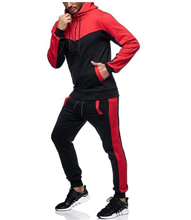 Men's Color Block Hooded Sweatshirt & Jogger Set - Winter Casual Sportswear Outfit For Gym & Streetwear​_voghion.com