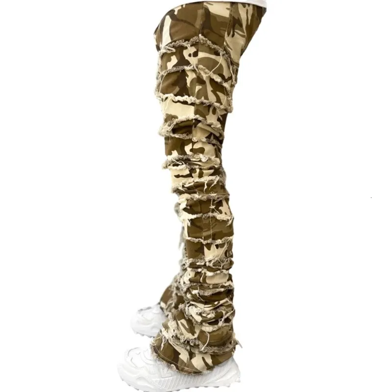 E15E Herren Stacked Jeans Fit Zerrissene Destroyed Gerade Jeanshose Vintage Hip Hop Hose Streetwear 240415_voghion.com