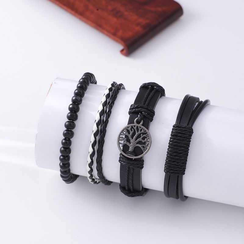 Heißer Lebensbaum Anzug Vintage Leder Perlen DIY Vierteiliges Herrenarmband_voghion.com