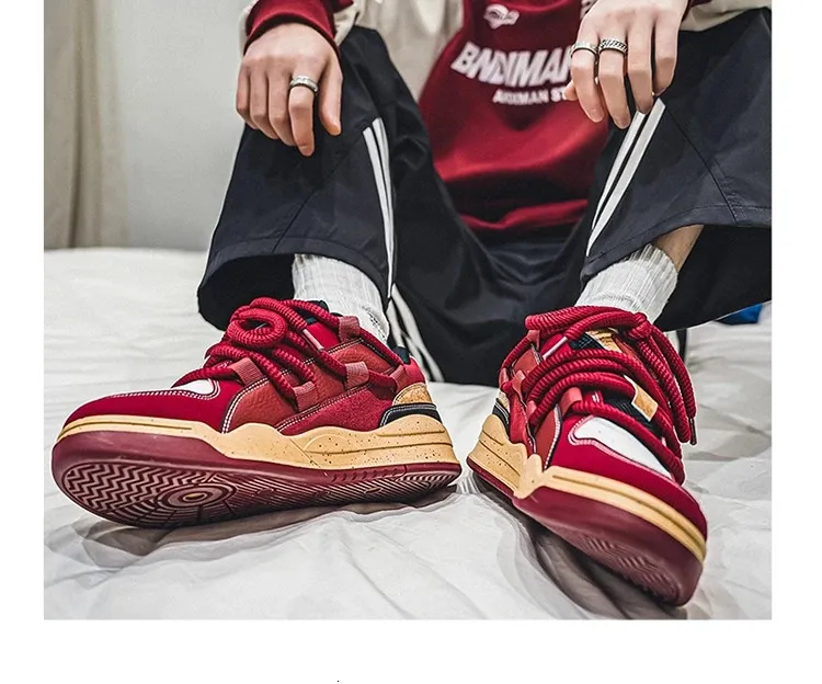 Modne, platformowe, retro, czerwone, uliczne, hip-hopowe buty męskie, trampki do skateboardingu, męskie, niskie, codzienne, sportowe buty sportowe 250310_voghion.com