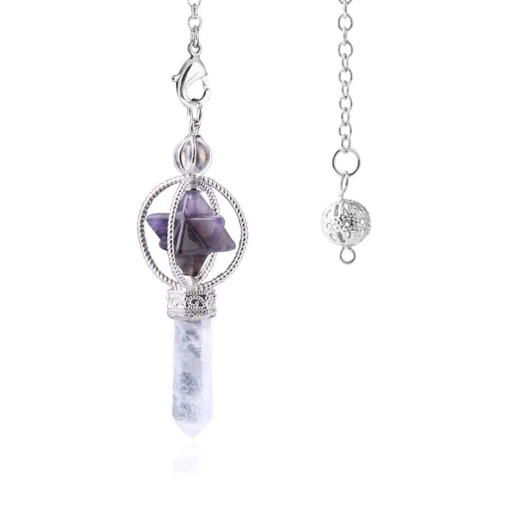 Collier Pendentif Pendule Cristal Naturel Multicolore Longueur 18,5cm Radiesthésie Divination Esotérisme Collier Pierre_voghion.com
