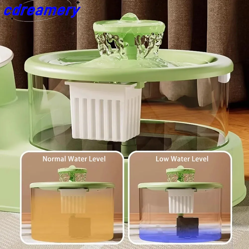Round Universal Pet Water Dispenser For Cats And Dogs, Automatic Filter, USB Electric Silent Cat Water Dispenser Bowl, Two-in-one Recirculating Filter_voghion.com