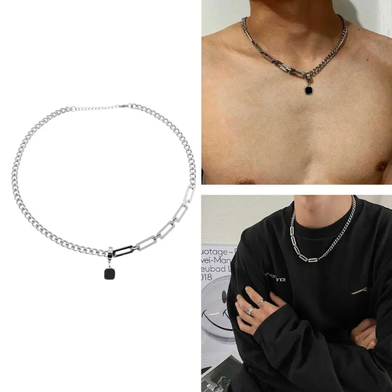 Halskette mat Anhänger Einfach Kette Halskette Punk Choker Gotesch Quadrat Ouerréng Kaddoen_voghion.com