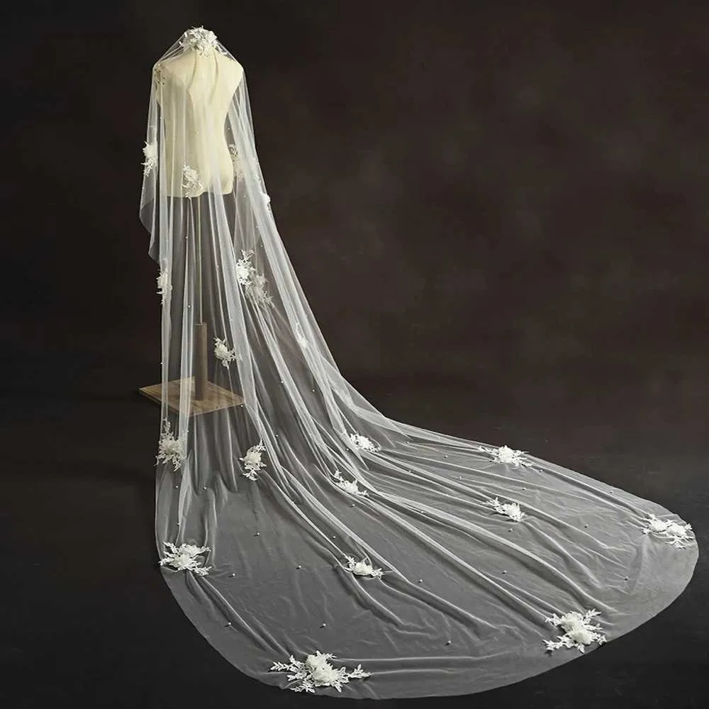 Haarschmuck 3D Blumen Brautschleier Perlen Schleier 1 Tier Lange Kathedrale Veu Mit Kamm Hochzeit Zubehör Für Braut VP56_voghion.com