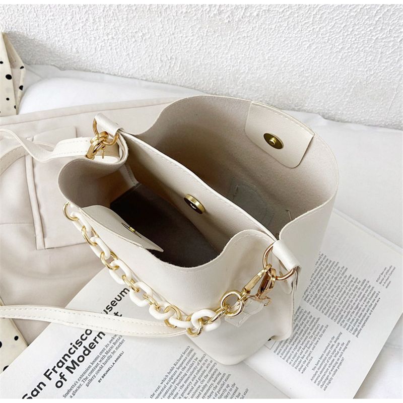 Retro Mode Einfache Nieuwe Textuur Grote Kapazität Dames Kette Tragbare Messenger Bucket Bag_voghion.com
