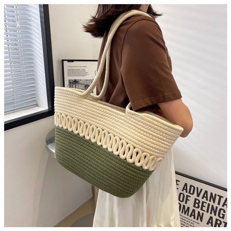 Spring and summer niche grass for women in 2024, new trendy cotton thread woven beach bags, large capacity single_voghion.com