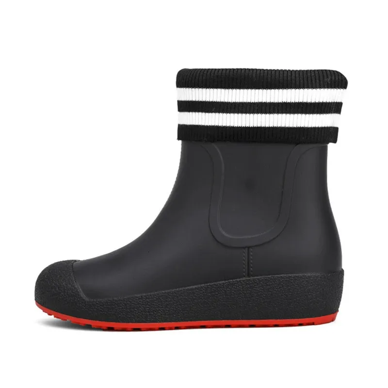 Solide Herrenmode Regenstiefel Gummi Casual Ankle Bootie Rutschfeste Watschuhe für Damen Warme Regenschuhe zum Spazierengehen auf der Straße 2_voghion.com