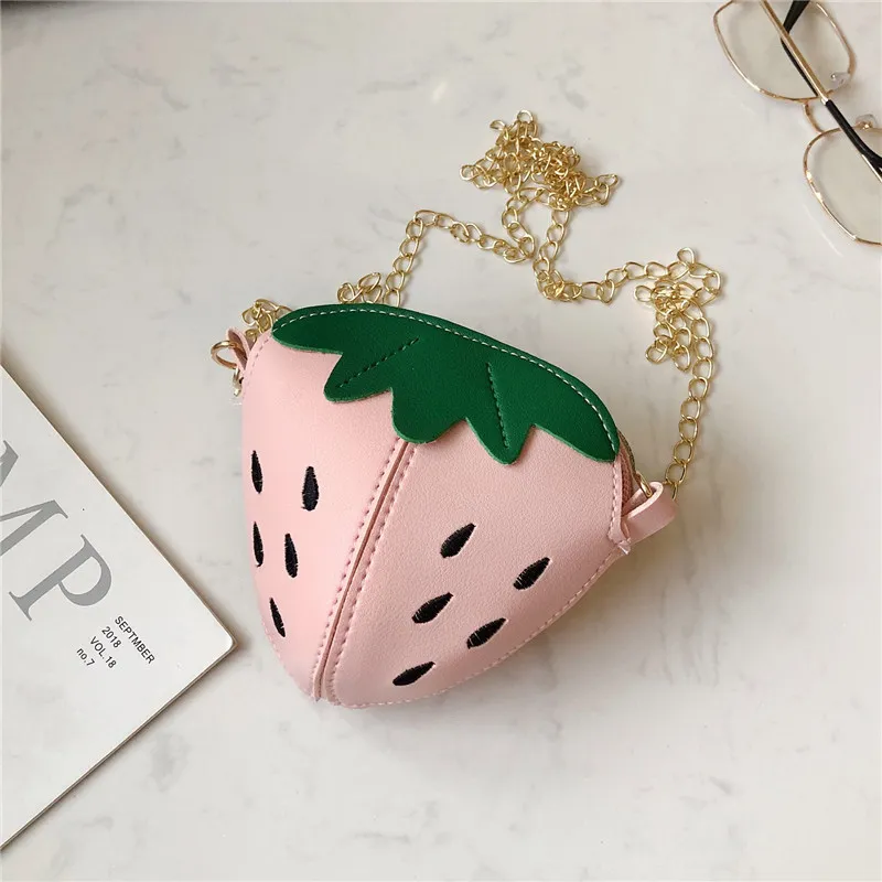Kids Strawberry Shape Messenger Bags Cute Girls Princess Purse Children Chain Shoulder Outdoor Fruit Crossbody Bag M1169_voghion.com