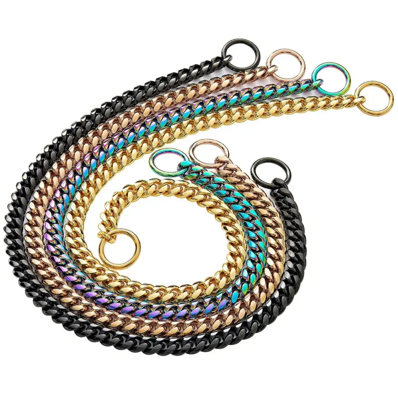 Guldhalsbånd 10 mm cubansk K-halskæde Heavy Duty Slip rustfrit stål Hunde-P-kæde til mellemstore og store hunde_voghion.com