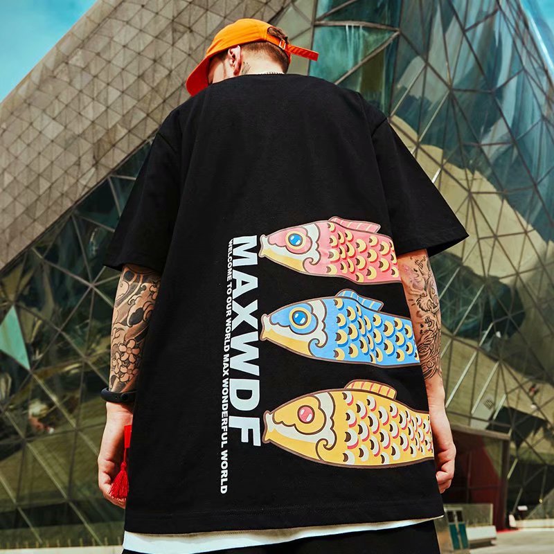 Oversize herr t-shirt china-chic tryck lös passform_voghion.com
