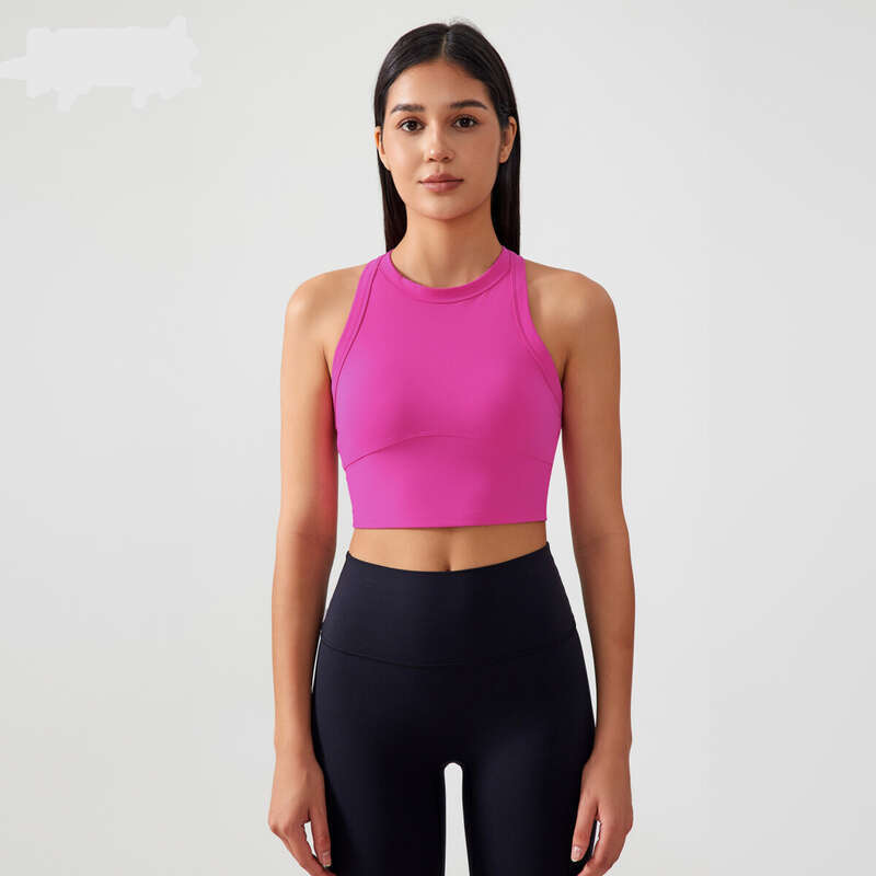 Double 6 Lycra Yoga Vest Women's Chest Cushion Non Running Cup Shockproof Sports Underwear High Collar Breast Top ET001_voghion.com